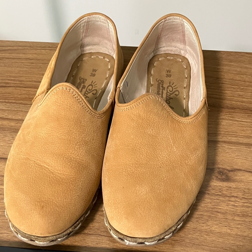 Sabah Camel Leather Slip-On Shoes